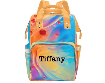 Personalized Psychedelic Diaper Bag Backpack, Custom Name Diaper Bag Backpack, Baby Shower Gift