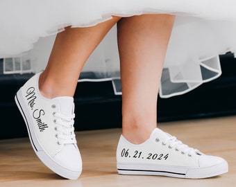 Custom Bridal Sneakers - Comfy Personalized Wedding Shoes with Name & Date