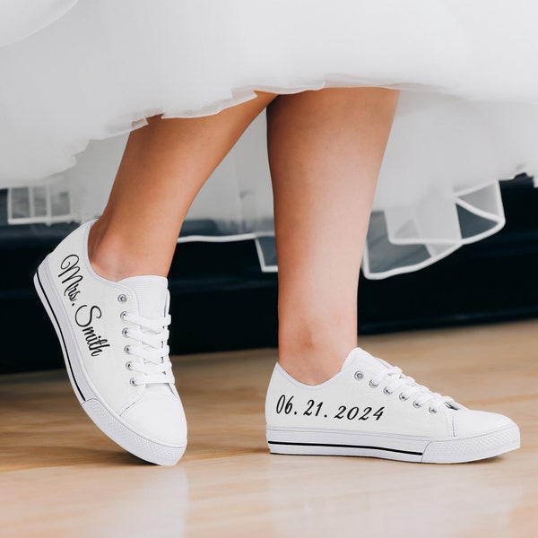 Custom Bridal Sneakers - Comfy Personalized Wedding Shoes with Name & Date