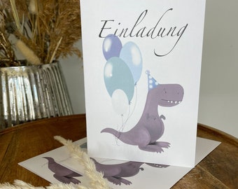 Einladung Klappkarte Dino / Kindergeburtstag zum Ausdrucken / digialer Download