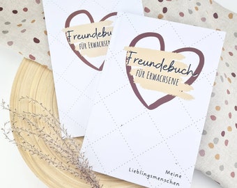 Feundebuch für Erwachsene braun, Poesiealbum zum Ausfüllen für Freunde, 4 Seiten pro Eintrag, für 22 Freunde