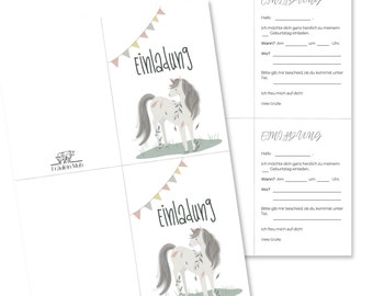 Einladung Klappkarte Einhorn / Kindergeburtstag zum Ausdrucken / digialer Download