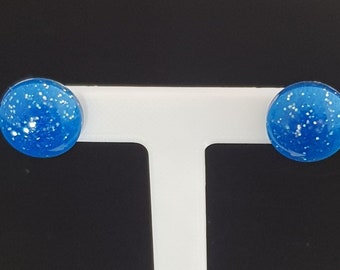 Handmade Blue glittery/glitter stud earrings resin
