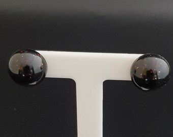 Round Handmade Black Glittery Resin Stud Earrings