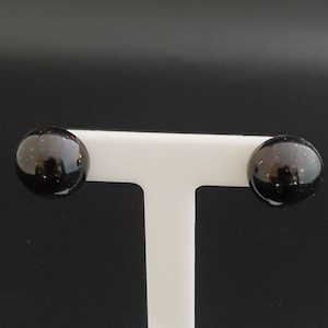 Round Handmade Black Glittery Resin Stud Earrings