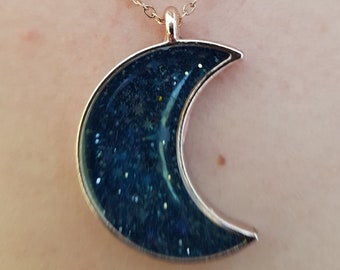 Handmade Midnight Blue Moon with glitter and stars