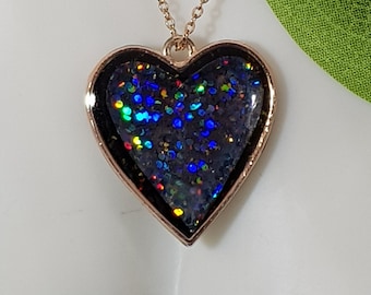 Handmade Holographic Heart Pendant and chain
