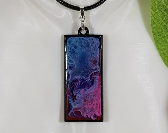 Handmade Blue and Purple Swirl Effect Pendant on a black cord