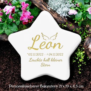 Sternenkind Grabstein, Fußabdruck einfarbige Gravur Stein, Gedenkplatte Sternenkinder, Betonstern, Trauerstein, Grabschmuck, Grabstein Stern