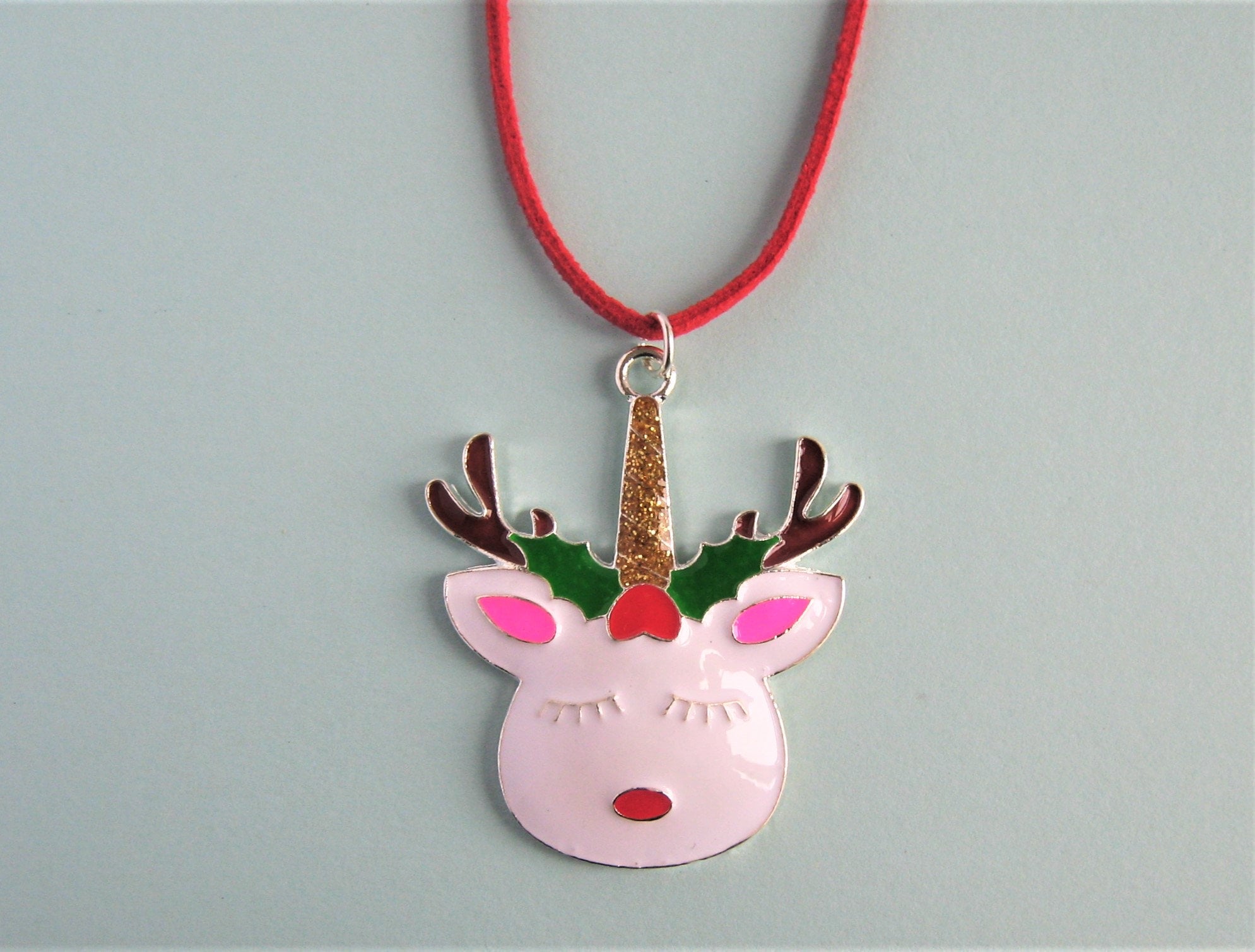 Enamel Reindeer Pendant Necklace Christmas Necklace Choice Etsy