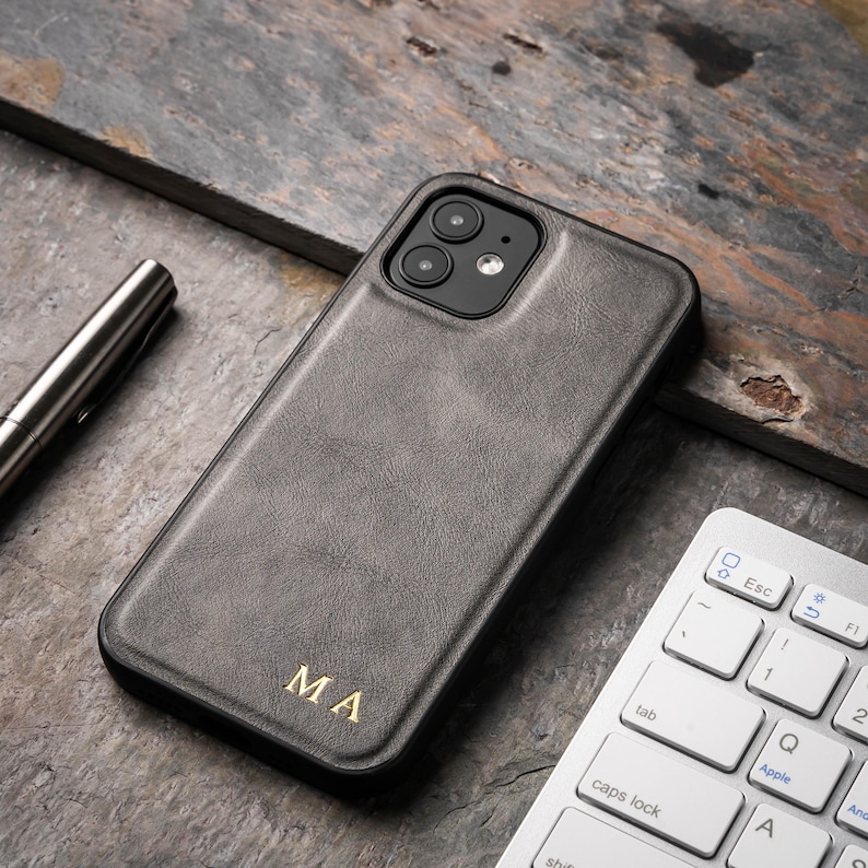 iPhone 15 leather phone case, iPhone 15 Pro case, iPhone 15 Pro Max case, 15 plus case, Personalised custom initials leather case image 9