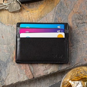 Leren kaarthouder, aangepaste initialen Slim Card Wallet, RFID-blokkering, minimalistisch, slank ontwerp afbeelding 7