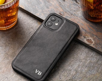 Funda de piel sintética con iniciales para iPhone, funda personalizada para iPhone 11, iPhone 12, iPhone 7, iPhone 8 y iPhone XR.