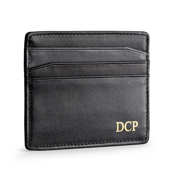 Leather Card Holder, Custom Initials Slim Card Wallet, RFID
