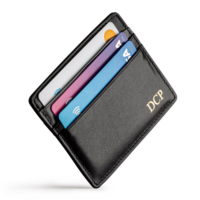 Leather Card Holder, Custom initials Slim Card Wallet, RFID Blocking, Minimalistic, Slimline Design image 5