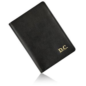 Portafoglio personalizzato in pelle nera, portafoglio sottile e minimalista con monogramma, regalo con iniziali personalizzate per uomo e donna, anniversario e compleanno