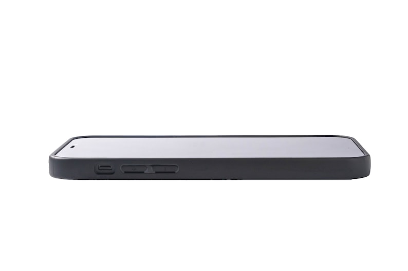 May include: A black phone case with a slightly raised edge around the screen.