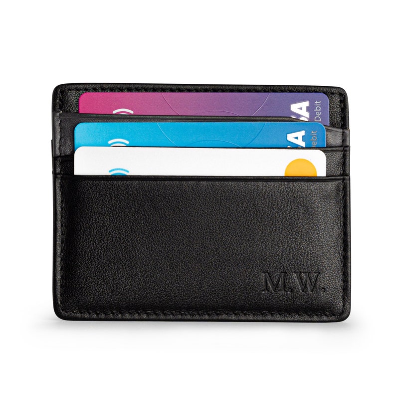 Leather Card Holder, Custom initials Slim Card Wallet, RFID Blocking, Minimalistic, Slimline Design zdjęcie 6