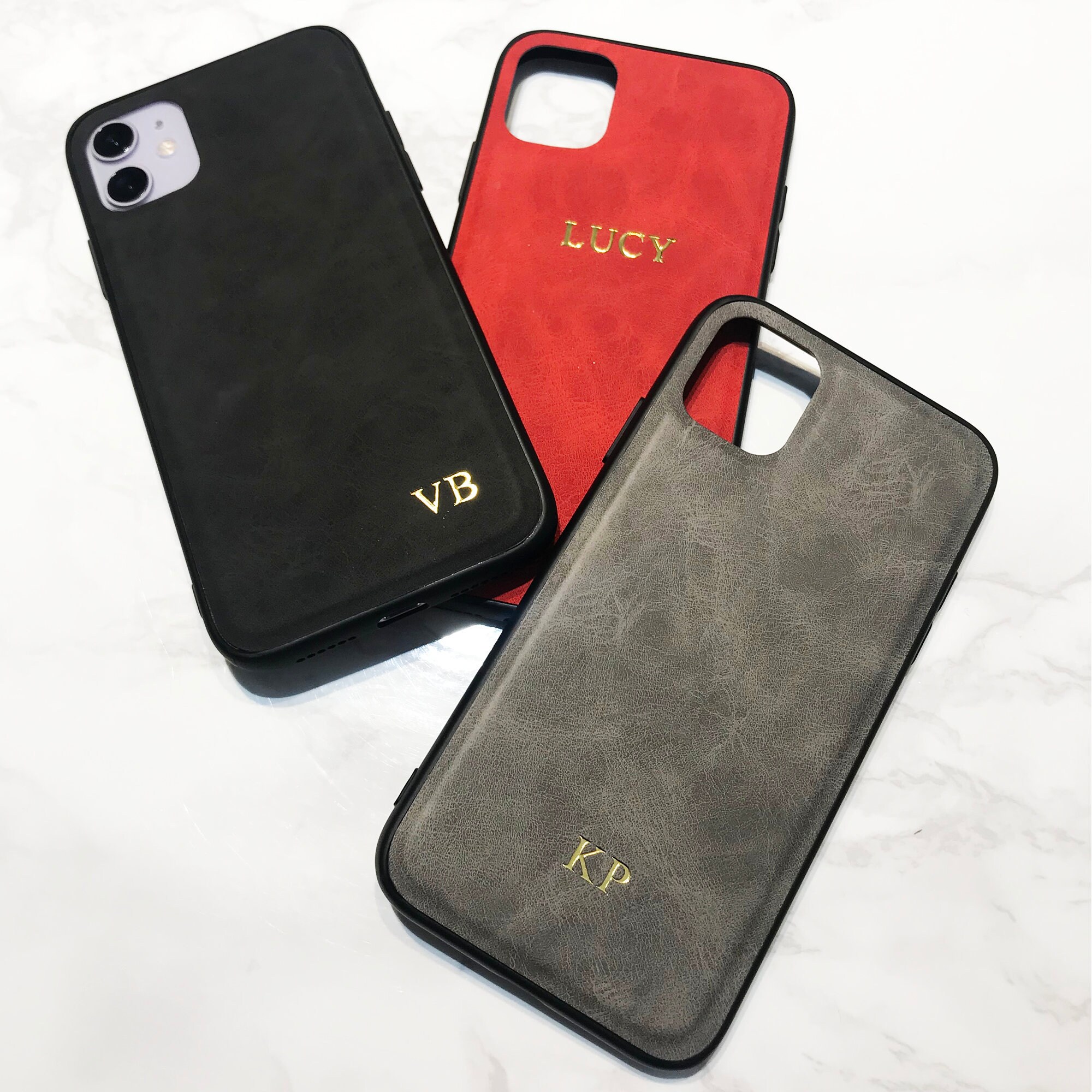 PU leather Initials iPhone case Personalised custom phone Etsy