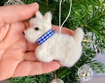 Needle Felted Westie Christmas Ornament: Handmade Wool Dog Decoration
