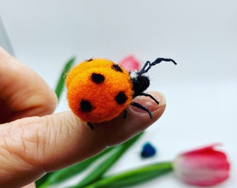 Nadel gefilzt Orange Marienkäfer Realistische Marienkäfer Gefilzte Insekt Muttertag Geschenk Geschenkidee Geschenk für Sie