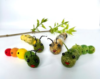 Handmade needle felted Caterpillar (8-9 cm) Small caterpillar Insect Nursery Decoration Gift for Her Spring Decor