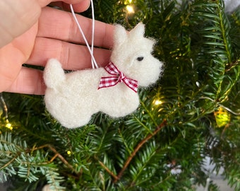 Needle Felted Westie Christmas Ornament: Handmade Wool Dog Decoration