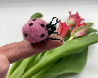 Needle Felted Pink Ladybug Felted Ladybird Realistic Ladybug Felted Insect Mother’s Day Gift Gift Idea Gift for Her Good luck charm