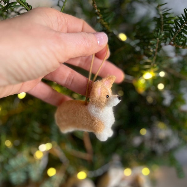 Handmade felted Corgi Christmas ornament Corgi Miniature Christmas decoration Gift for Her Dog memorial Nursery decoration