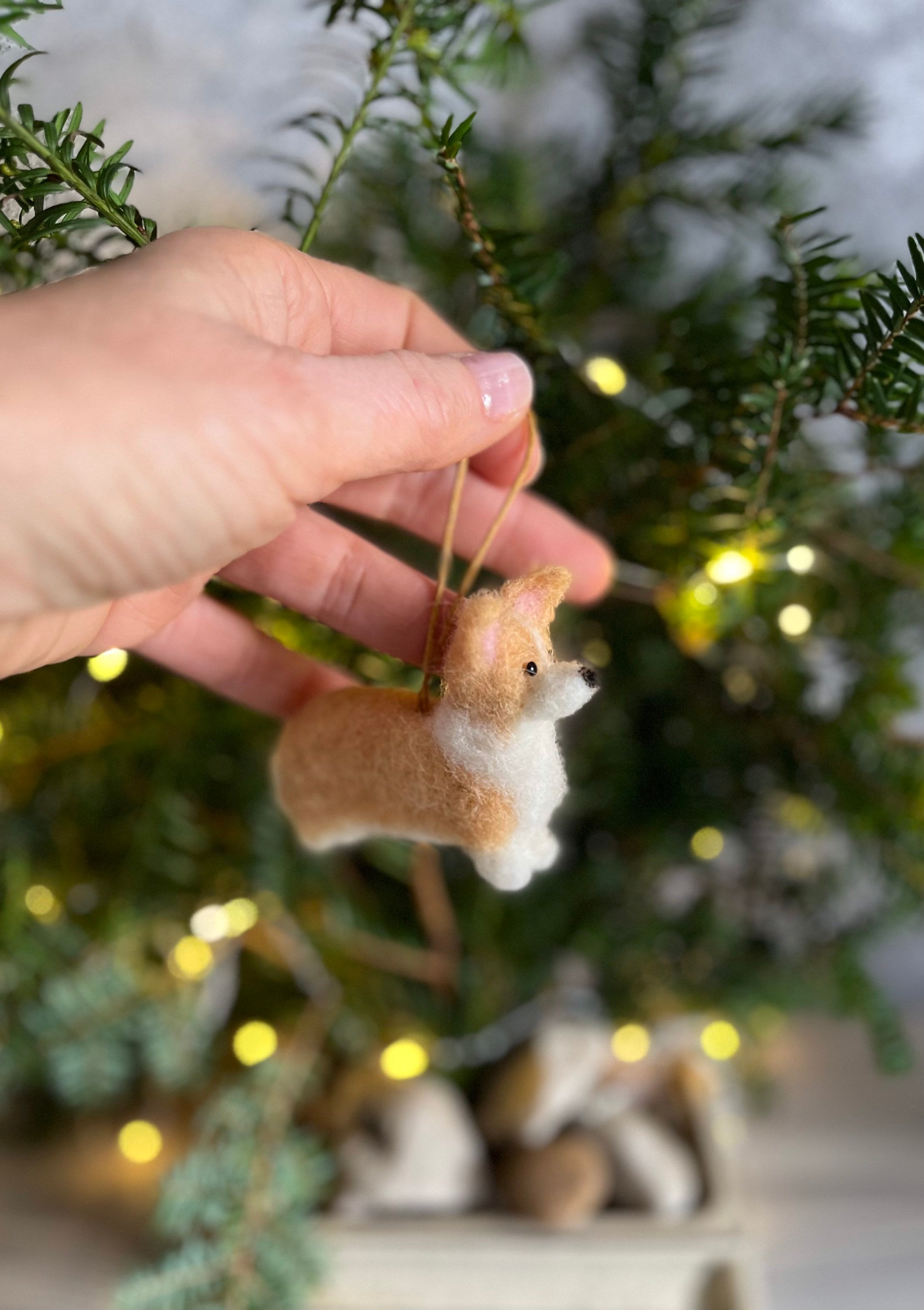 Handmade Felted Corgi Christmas Ornament: Dog Memorial Decoration