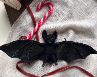 Handmade Needle Felted Bat Ornament: Handmade Wool Gothic Decor