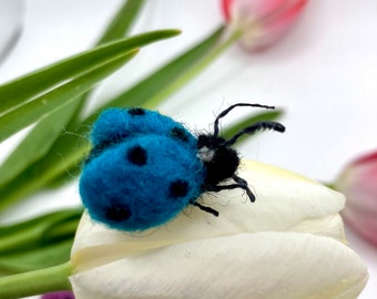 Needle Felted Blue Ladybug Felted Ladybird Realistic Ladybug Felted Insect Mother’s Day Gift Gift Idea Gift for Her Good luck charm