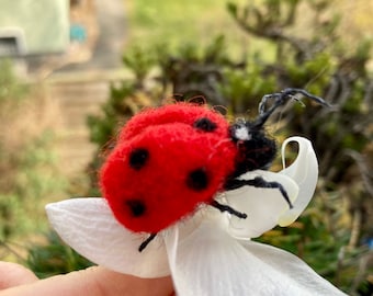 Needle Felted Ladybug Felted Ladybird Realistic Ladybug Felted Insect Mother’s Day Gift Gift Idea Gift for Her Good luck charm