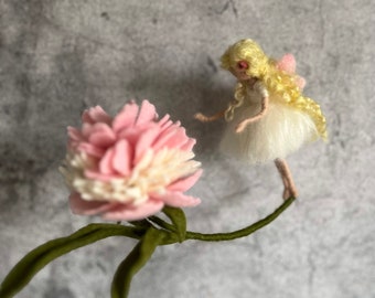 Felted Flower Fairy with Sorbet Peony Nursery Mobile Waldorf inspired Needle Felted Girl Mother’s Day gift Wall hanging decoration