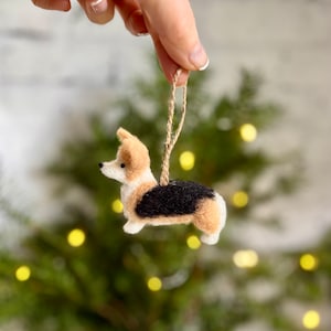 Handmade Felted Corgi Christmas Ornament: Tricolour Dog Memorial