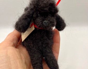 Needle Felted Black Poodle Miniature: Handmade Wool Toy