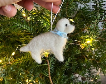 Handmade Needle Felted Golden Retriever Christmas Ornament