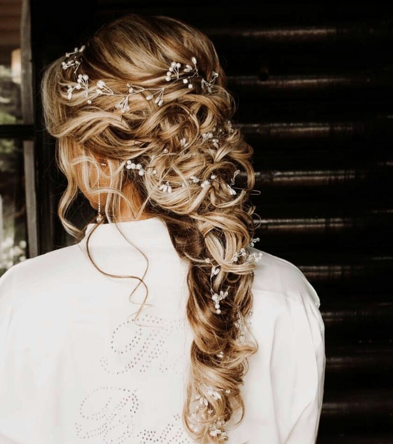 Extra Long Hair Vine Bridal Hair Vine Crystal And Pearl Hair Etsy