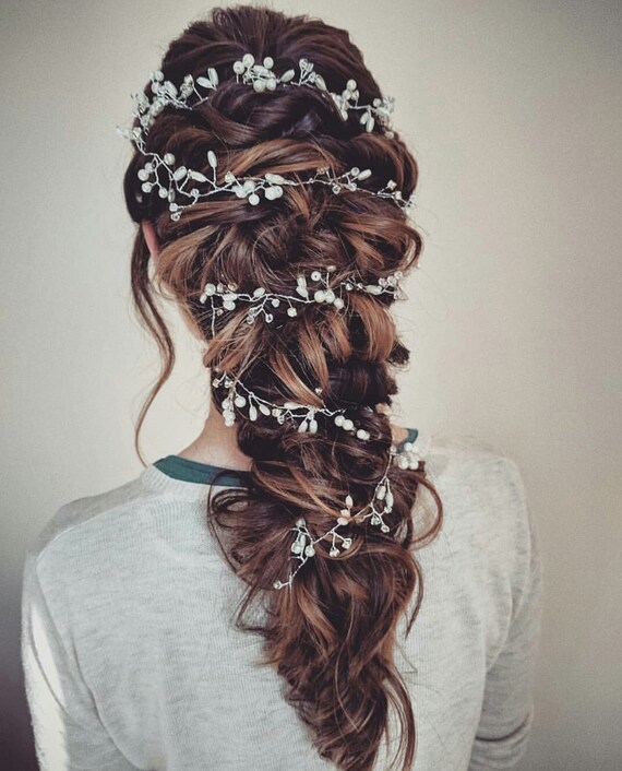 Extra Long Hair Vine Bridal Hair Vine Crystal And Pearl Hair Etsy