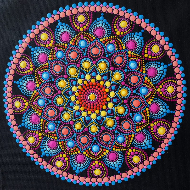 Mandala on Canvas Energy Mandala Mandala Dots Painting Hand Painted Acrylic Dot Sacred Geometry Spiritual Dot Art 8*8 inches