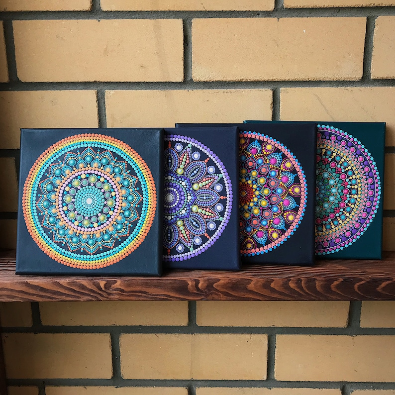 Mandala on Canvas Energy Mandala Mandala Dots Painting Hand Painted Acrylic Dot Sacred Geometry Spiritual Dot Art 8*8 inches