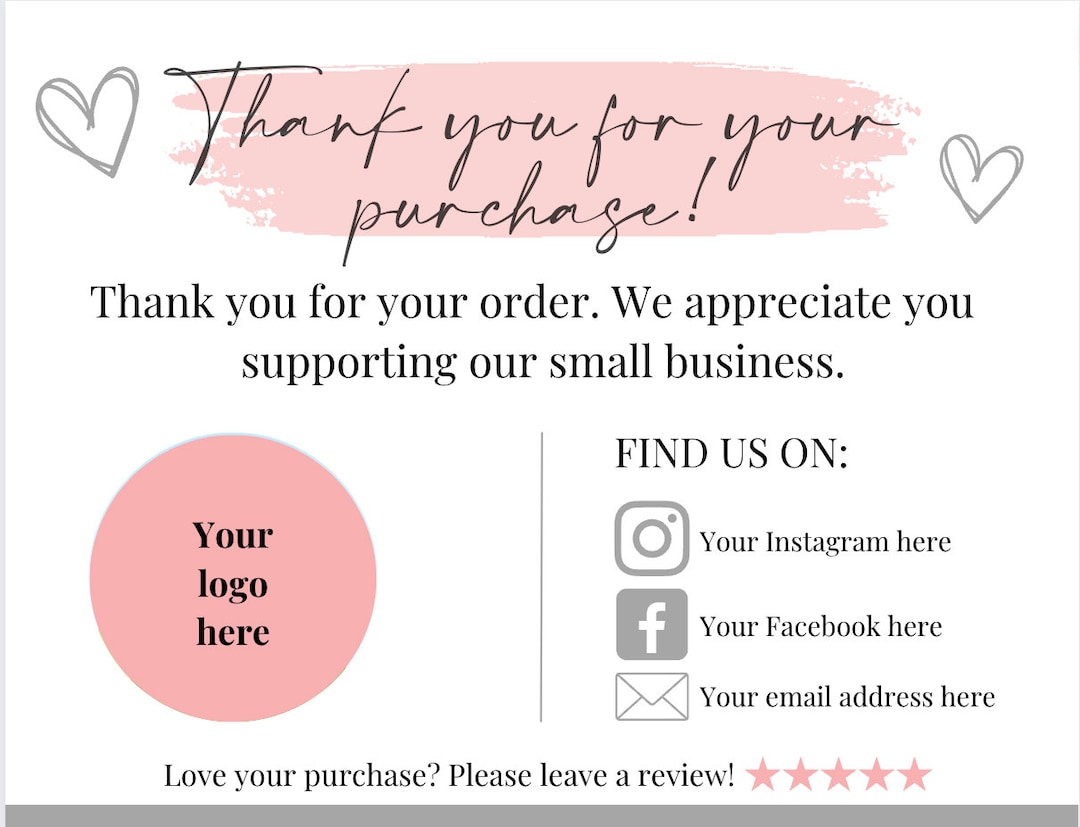Printable Thank You Cards Business Template Small Business Thank You ...