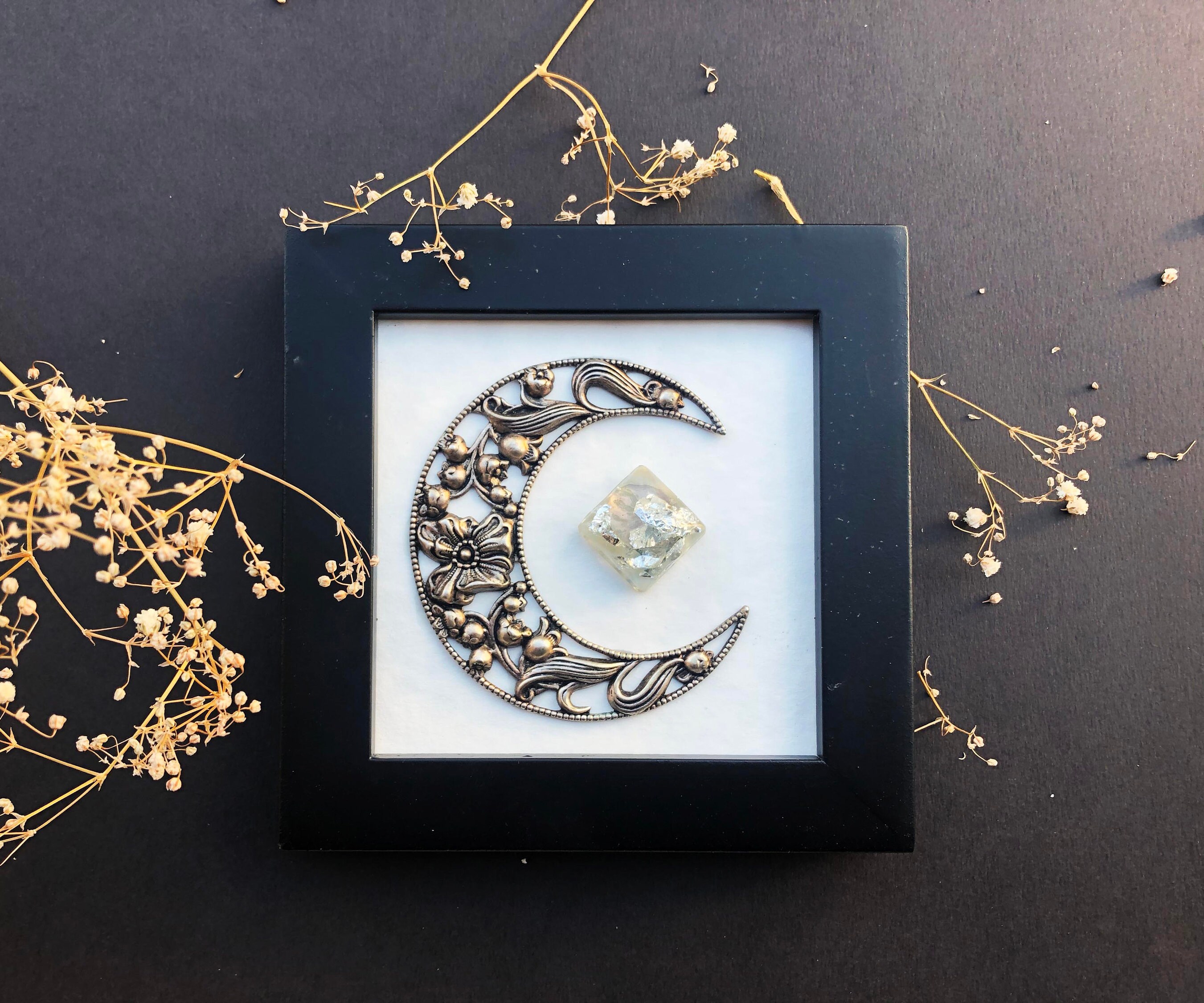 Cadre Hortensia, Feuille d'argent et Lune