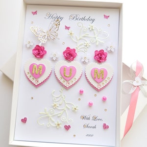 Tarjeta de cumpleaños o del Día de la Madre personalizada y de lujo, hecha a mano, con CAJA DE REGALO