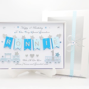 Handgefertigte personalisierte Luxus Geburtstagskarte JUNGE / Sohn Neffe Enkel / jedes Alter mit GIFT BOX