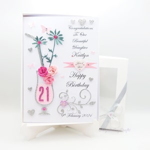 Handgemachte personalisierte 3D Geburtstagskarte / 21. Geburtstag / Tochter-Schwester-Frau / Anhängerschlüssel / jedes Alter Karte mit GIFT BOX