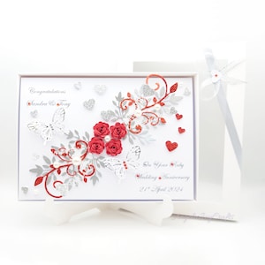 Carte de mariage de luxe personnalisée faite main / Ruby 40 anniversaire / Carte de fiançailles avec boîte-cadeau