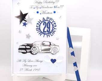 Handmade Personalised Steel Motor Birthday Card + GIFT BOX