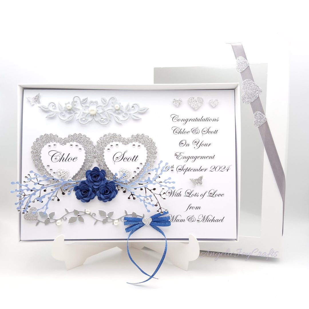 Personalised Handmade Wedding Card in Blue Colors | 3D Folded With GIFT ...