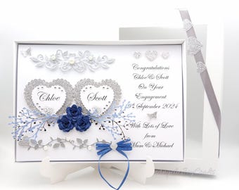 Personalised Handmade Wedding Card in Blue Colors | 3D Folded with GIFT BOX | Anniversary | Engagement
